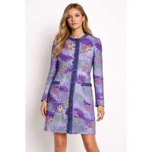 M Missoni Multicolor Knit Coat Jacket Purple Floral Fringe
